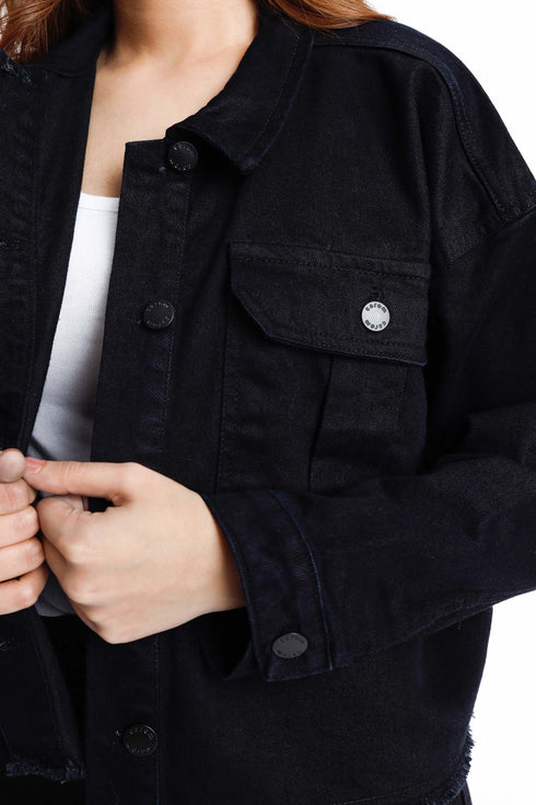 The Boxy Crop Black Denim Jacket